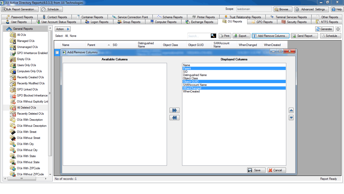 Active Directory Deleted OU Report